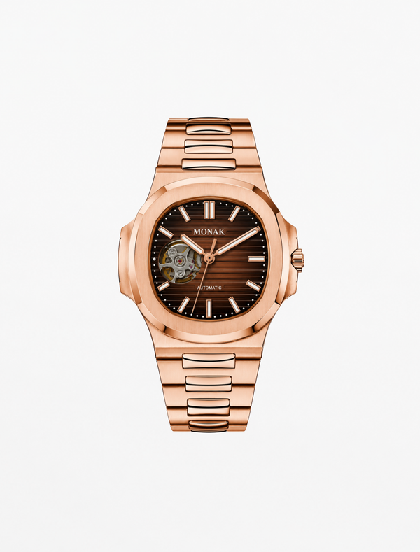 Nautilusnak - Chocolate Dial Rose Gold Open Heart